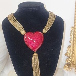 Elegant Gold and Red Heart Necklace